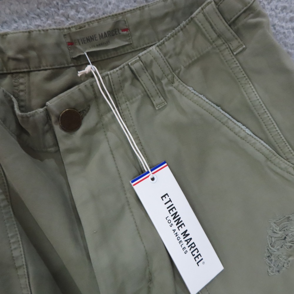 Etienne Marcel Drop Crotch Utility Pants Olive Green Distressed Cropped 25 Lux - Picture 12 of 16